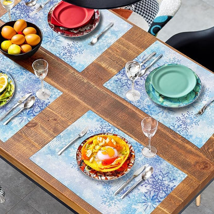 Blue Snowflake Winter Placemats Set of 4 Xmas Snow Place Mat Merry Christmas - Image 7