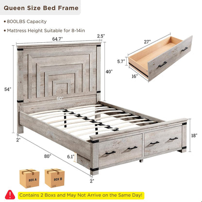 t4tream 54" tall farmhouse queen size bed frame shown in use