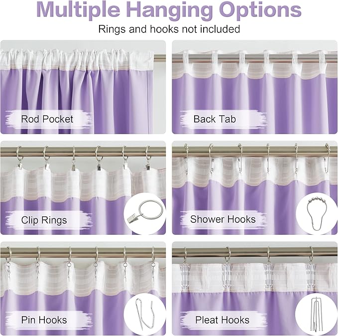 DUALIFE Lavender Curtains Room Darkening，Rod Pocket and Back Tab Thermal - Image 3