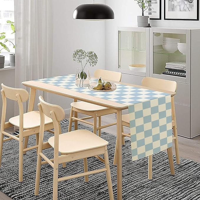 Checkered Table Runner, Retro 70s Blue Buffalo Check Table Runners - Image 2