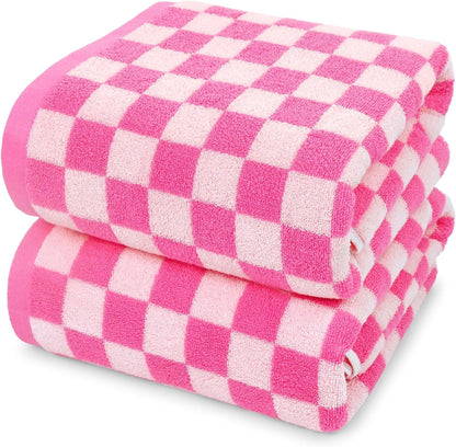 jacquotha hot-pink checkered cotton bath towels set of, main product view