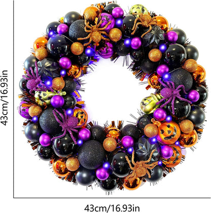 HipTree 17 Inch Halloween Ball Wreath for Front Door with Lights