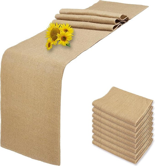 8 Pack 12 x 90 Inch Natural Burlap Table Runners, Rustic Jute Table Runner and by Wlirantim
