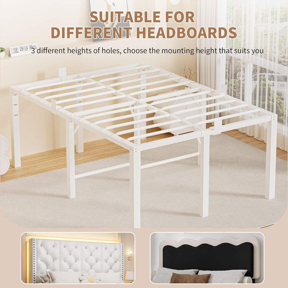 24 Inch Queen Size Tall Bed Frame, 3500 LBS Metal Platform Bed Frame, White