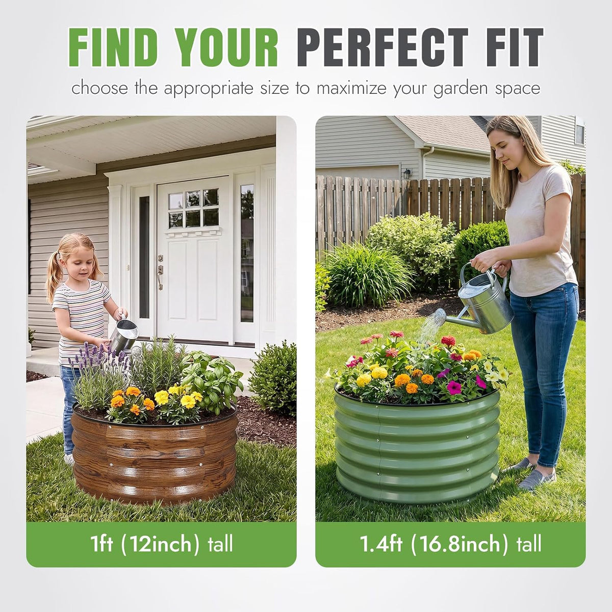 inno stage 3 pcs round galvanized raised garden, front angle view