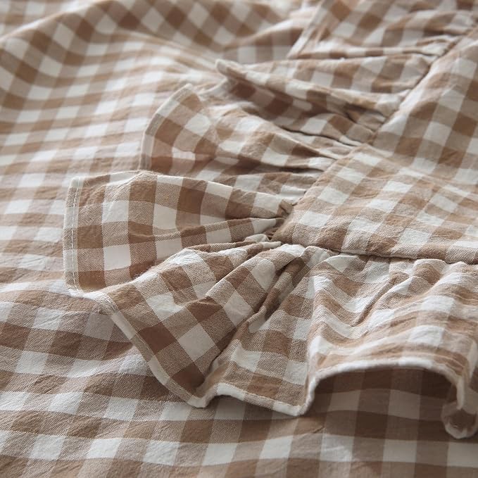 Taupe Plaid Ruffle Decorative Throw Pillow Covers - Image 6