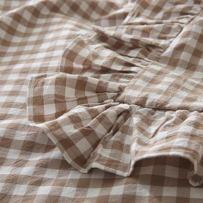 Taupe Plaid Ruffle Decorative Throw Pillow Covers - Image 6