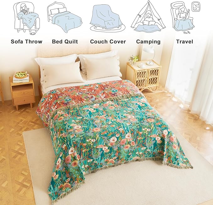 MSGKV Boho Throw Blanket 60"x80" Floral Blankets - Image 5