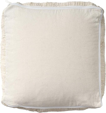 LR Home Birch/Silver Bordered Hand-Loomed Cotton Blend Cube Pouf - Image 4