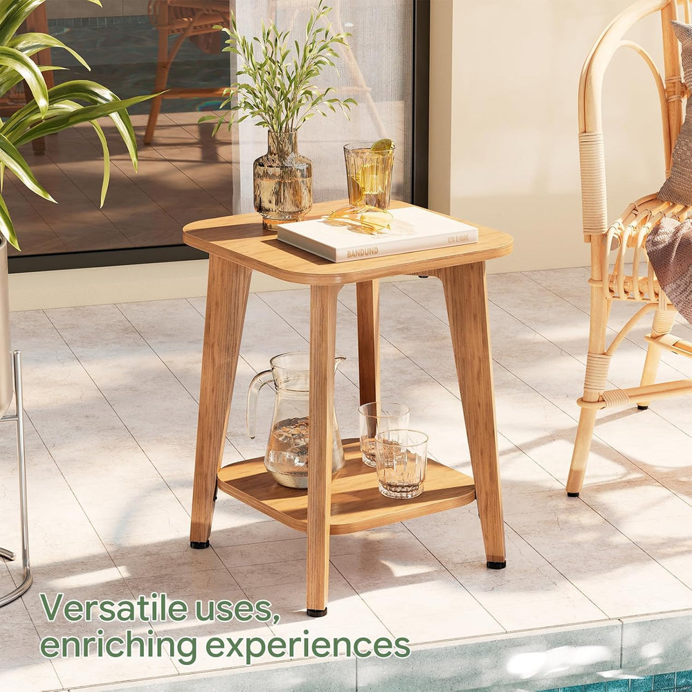 Simple Trending Side Table, 2-Tier Square End Table, Rustic Walnut