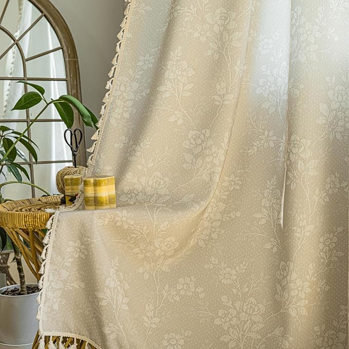 ENJOYBRIDAL Floral 96 Inch Curtains 2 Panel Set Light Camel Rustic Drapes Rod by ENJOYBRIDAL
