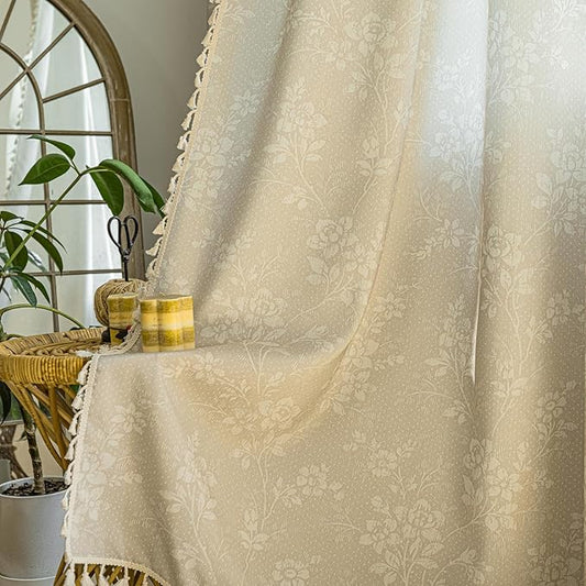 ENJOYBRIDAL Floral 96 Inch Curtains 2 Panel Set Light Camel Rustic Drapes Rod by ENJOYBRIDAL