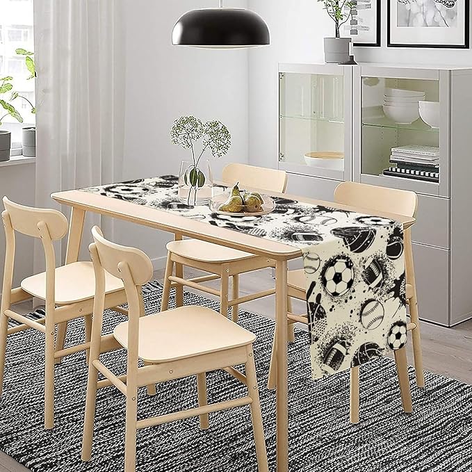 Football Table Runner Ball Black and White Colors Dark Grunge Sport Urban Game - Image 3