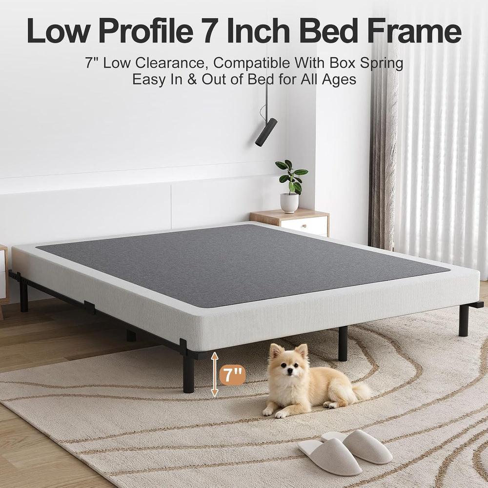 Queen Size 7 Inch Low Profile Metal Platform Bed Frames, Adjustable Length