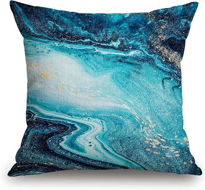 TSSOHU Marble Luxury Ocean Art Agate Blue Paint Gold Powder Cotton Linen Square - Image 2