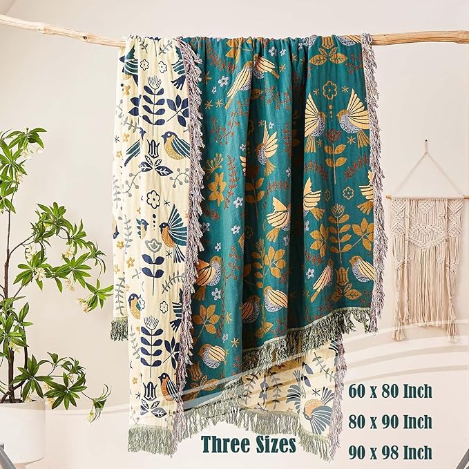 Boho Throw Blanket, 100% Cotton Ultra Soft Luxury Throw Rustic Quilt, All - Image 3