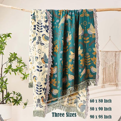 Boho Throw Blanket, 100% Cotton Ultra Soft Luxury Throw Rustic Quilt, All - Image 3