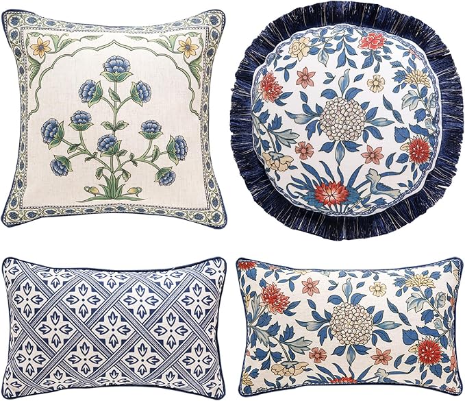 patdrea Designer Floral Linen Throw Pillow Covers by Welcometopatdrea