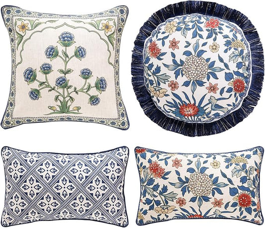 patdrea Designer Floral Linen Throw Pillow Covers by Welcometopatdrea