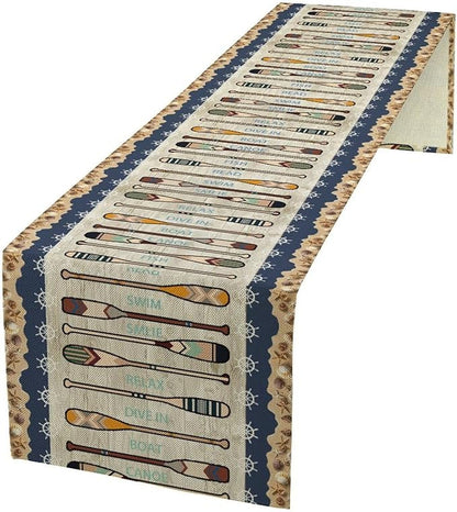 Lake Summer Paddle Nautical Table Runner Stripes Wood Grain Farmhouse Kitchen by Unknown
