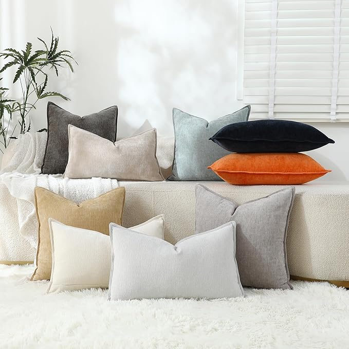 Stellhome Lumbar Chenille Throw Pillow Covers Set of 2 Super Soft Textured - Image 7