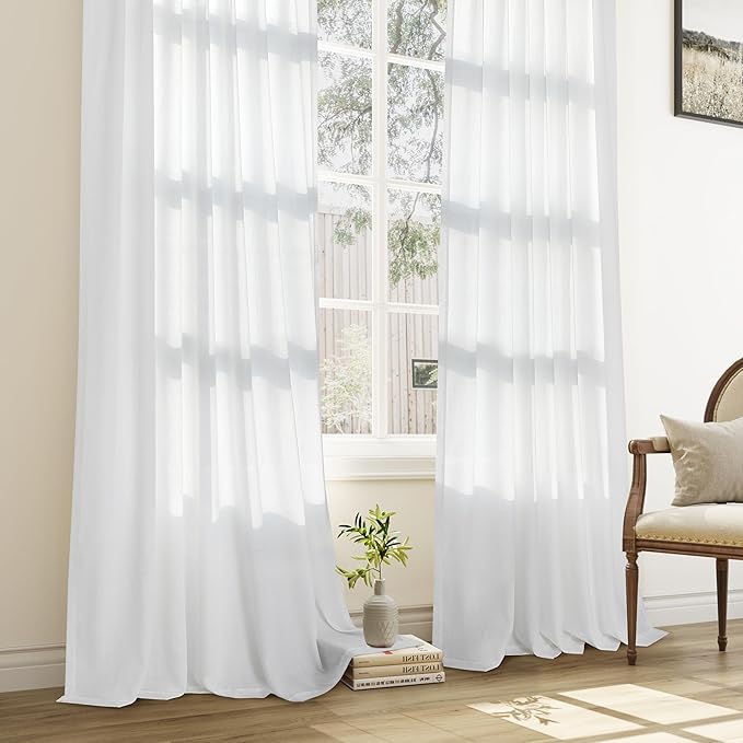 White Pinch Pleated Linen Curtains 72 Inch Length 2 Panels - Image 7