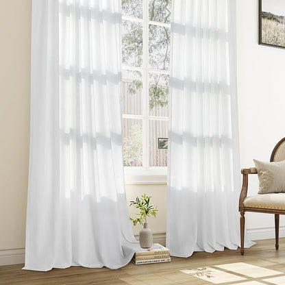 White Pinch Pleated Linen Curtains 72 Inch Length 2 Panels - Image 7