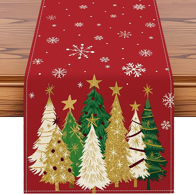 OTOSTAR Snowflakes and Christmas Tree Table Runner, Xmas Seasonal Winter by OTOSTAR