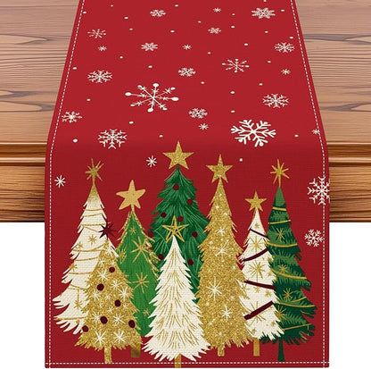 OTOSTAR Snowflakes and Christmas Tree Table Runner, Xmas Seasonal Winter by OTOSTAR