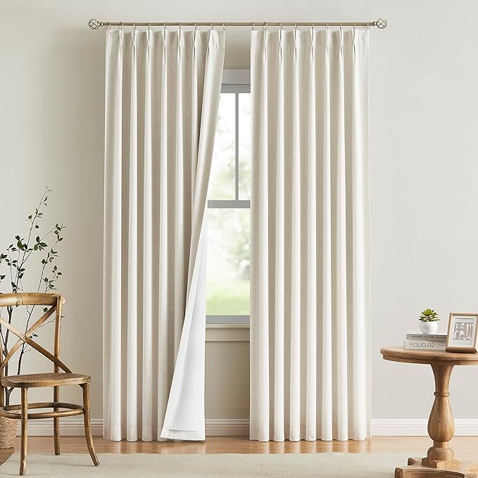 Vision Home Natural Pinch Pleated Full Blackout Curtains Linen Blended Room - Image 9