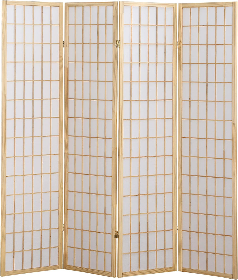Roundhill Furniture Oriental Shoji 4 Panel Screen Room Divider, Natual