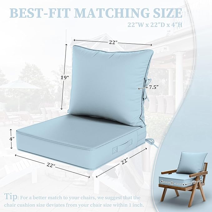Outdoor Seat Cushion Set 22 L × 22 W × 4 H Inch Waterproof & Fade Resistant - Image 2