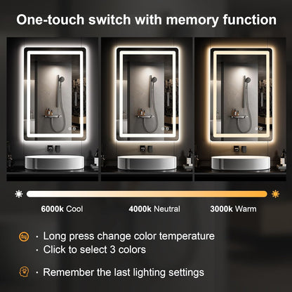 36"x24" led bathroom mirror with lights, vanity mirror, side view
