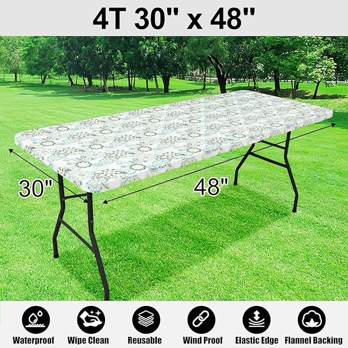 Smiry Rectangle Picnic Tablecloth, Waterproof Elastic Fitted Table Covers - Image 6