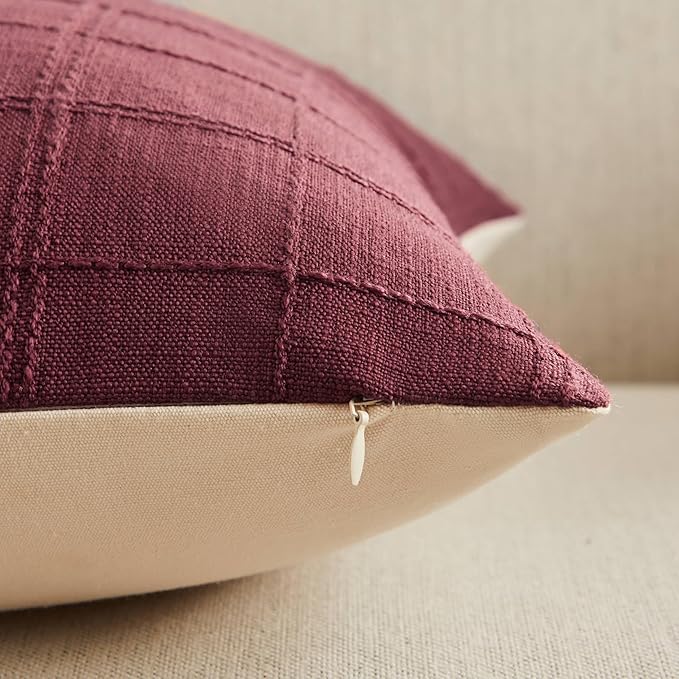 ZeeMart Linen Checked Lumbar Throw Pillow Covers Set of 2, 12x20 Inch - Image 3