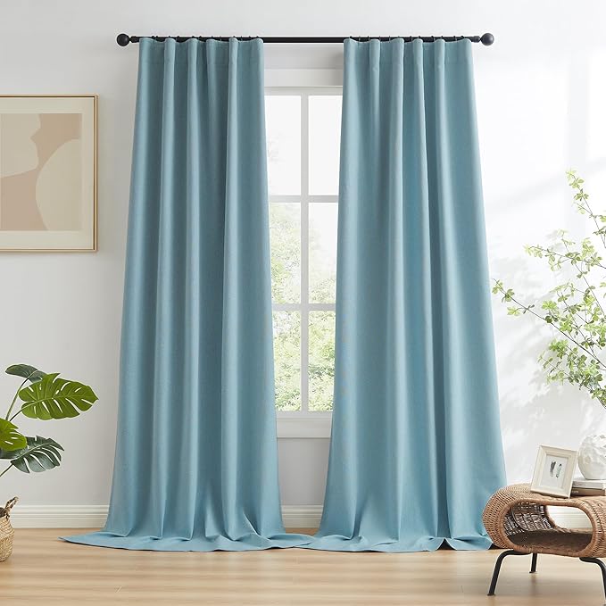 KEQIAOSUOCAI Full Blackout Linen Curtains 45 Inch Drop 2 Panels, Heat and Full - Image 2