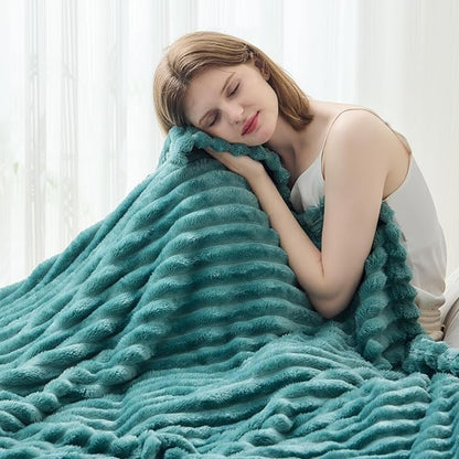 NEWCOSPLAY Super Soft King Blanket Light Teal Premium Silky Flannel Fleece 3D - Image 7