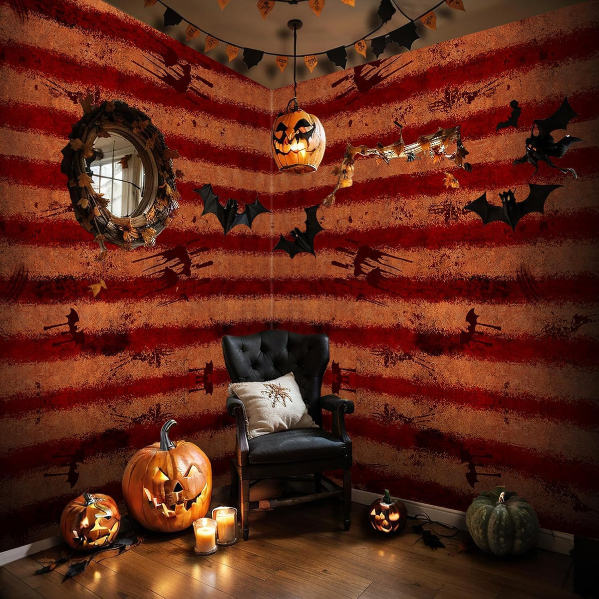 100 Ft Creepy Carnival Tablecloth Roll for Halloween Bloody Circus Tent Backdrop Evil Carnival Decorations Scary Decorations for Halloween House Decor Party Background