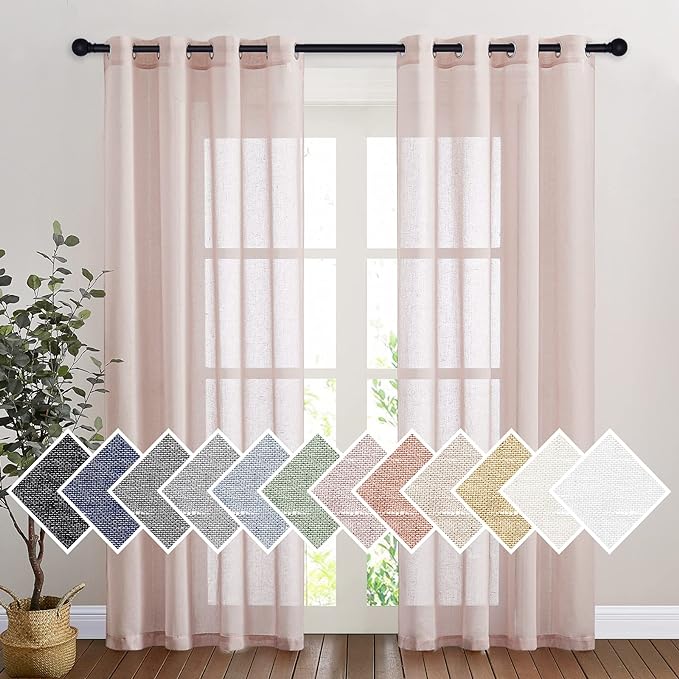 NICETOWN Semi Sheer Linen Pink Curtains by NICETOWN