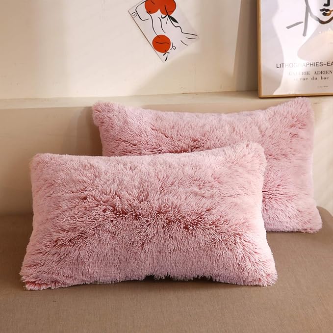 XeGe Faux Fur Throw Pillow Cases, Plush Shaggy Ultra Soft Pillow Covers by XeGe