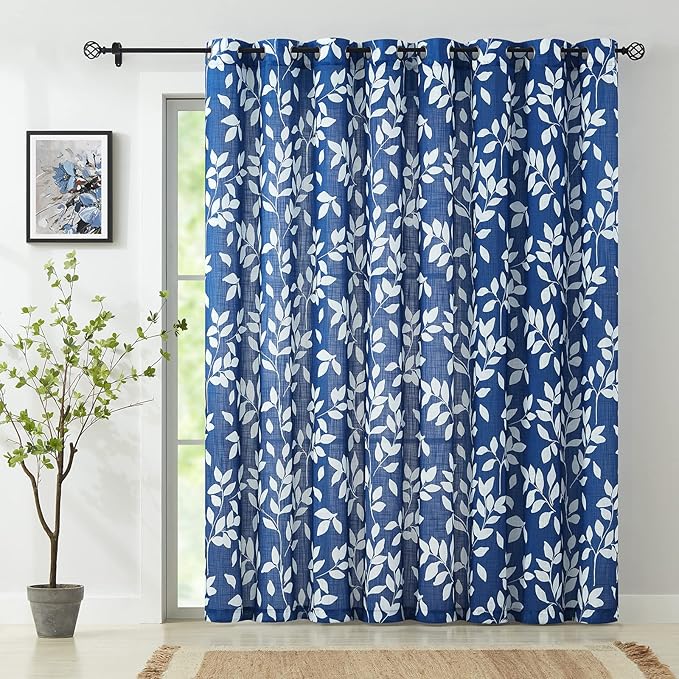 Royal Blue Semi Sheer Curtains for Sliding Glass Door 100"x 84" Extra Wide by Treatmentex