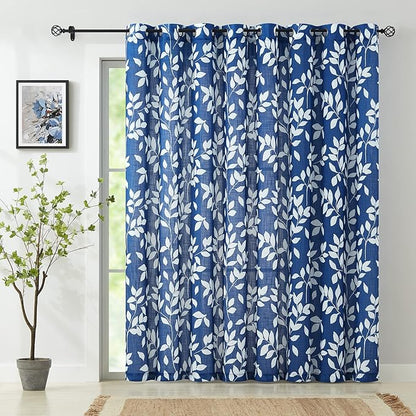 Royal Blue Semi Sheer Curtains for Sliding Glass Door 100"x 84" Extra Wide by Treatmentex