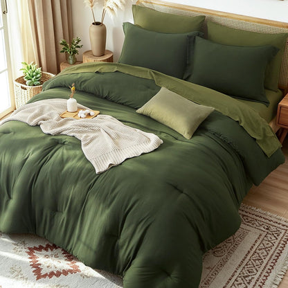 comforters queen size 7 pieces, dark green bed, main product view