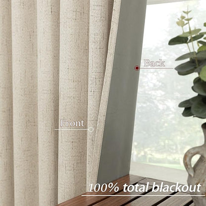 KOUFALL Beige Linen Blackout Curtains - Image 5