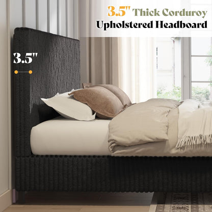 amerlife upholstered bed frame, metal bed with headboard, front angle view