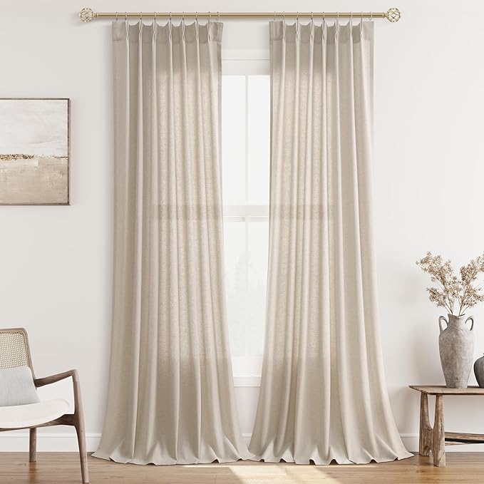 Light Brown Pinch Pleat Linen Curtains 96 Inch Length 2 Panels Set by Aersas