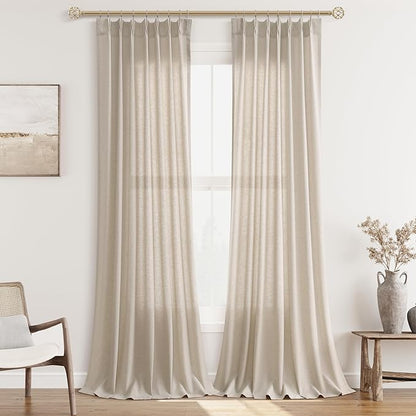 Light Brown Pinch Pleat Linen Curtains 96 Inch Length 2 Panels Set by Aersas