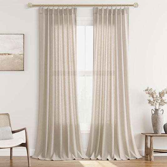 Light Brown Pinch Pleat Linen Curtains 96 Inch Length 2 Panels Set by Aersas