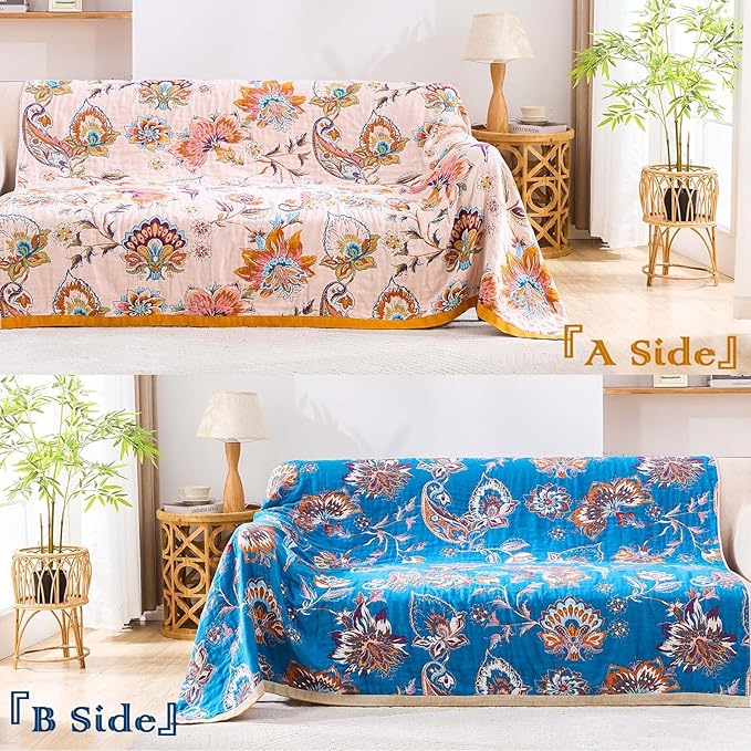 Boho Throw Blanket for Bed, 100% Cotton Soft Rustic Quilt Fall Blanket - Image 4