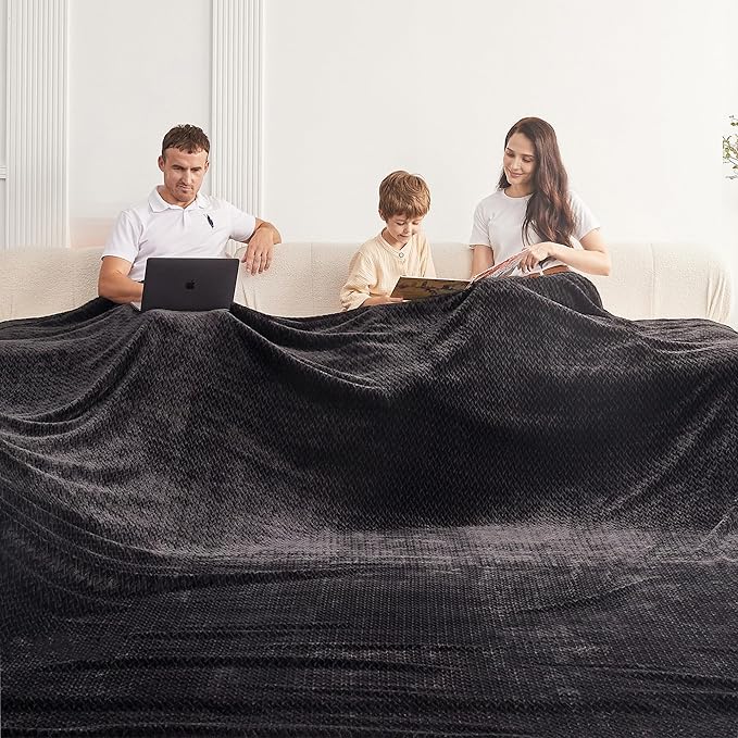Oversized King Fleece Blanket 120x120 Inches, Seamless Soft Cozy 3D Jacquard by Korbliss